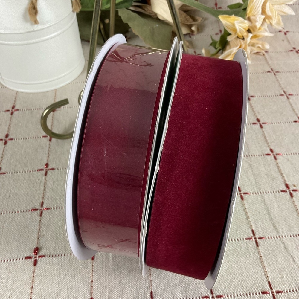 Celebrate It Christmas Jumbo Red Velvet Ribbon Rolls 1.5” x 140’ Each Set of 2 - Picture 3 of 4